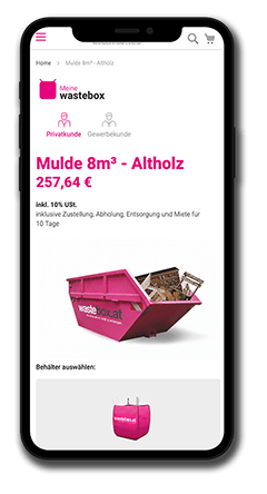 Wastebox-Website Screenshot mobil